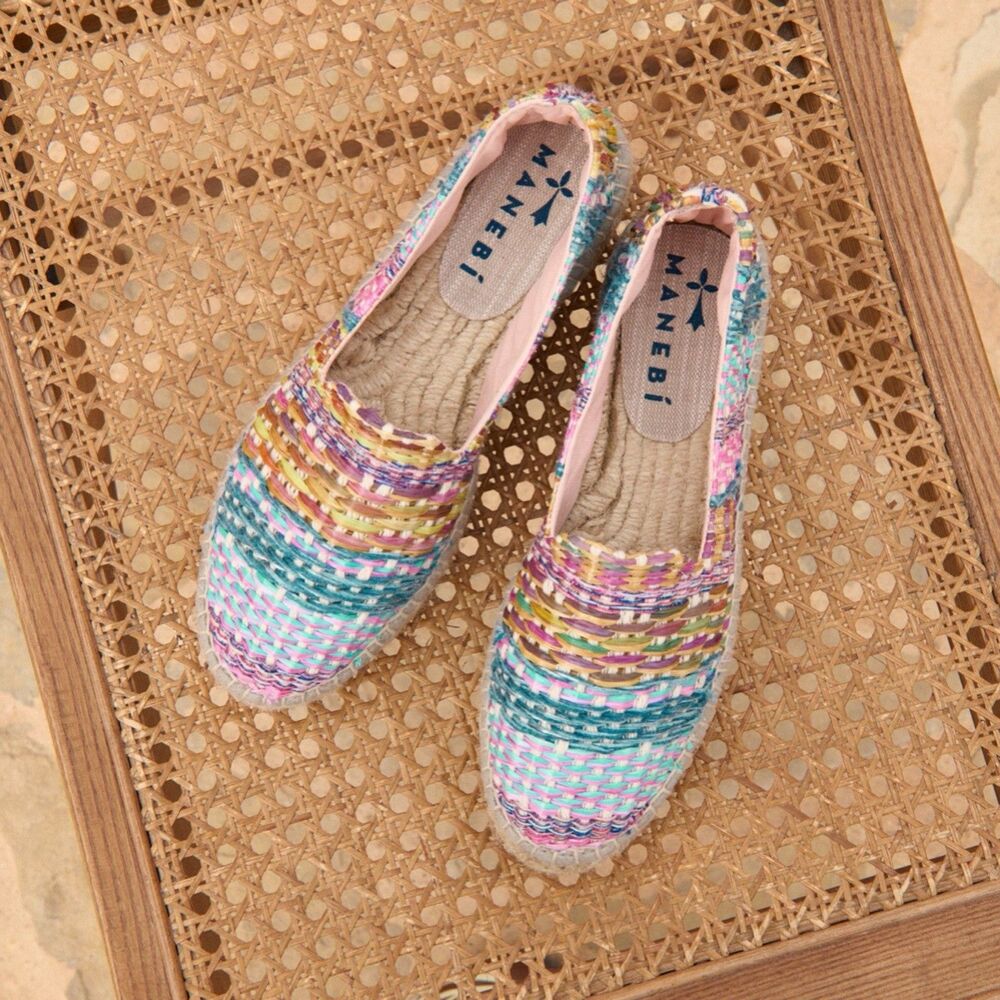 Manebi Raffia Jute Mix Double Sole Espadrilles Acapulco Color Mix Size 39 US 9